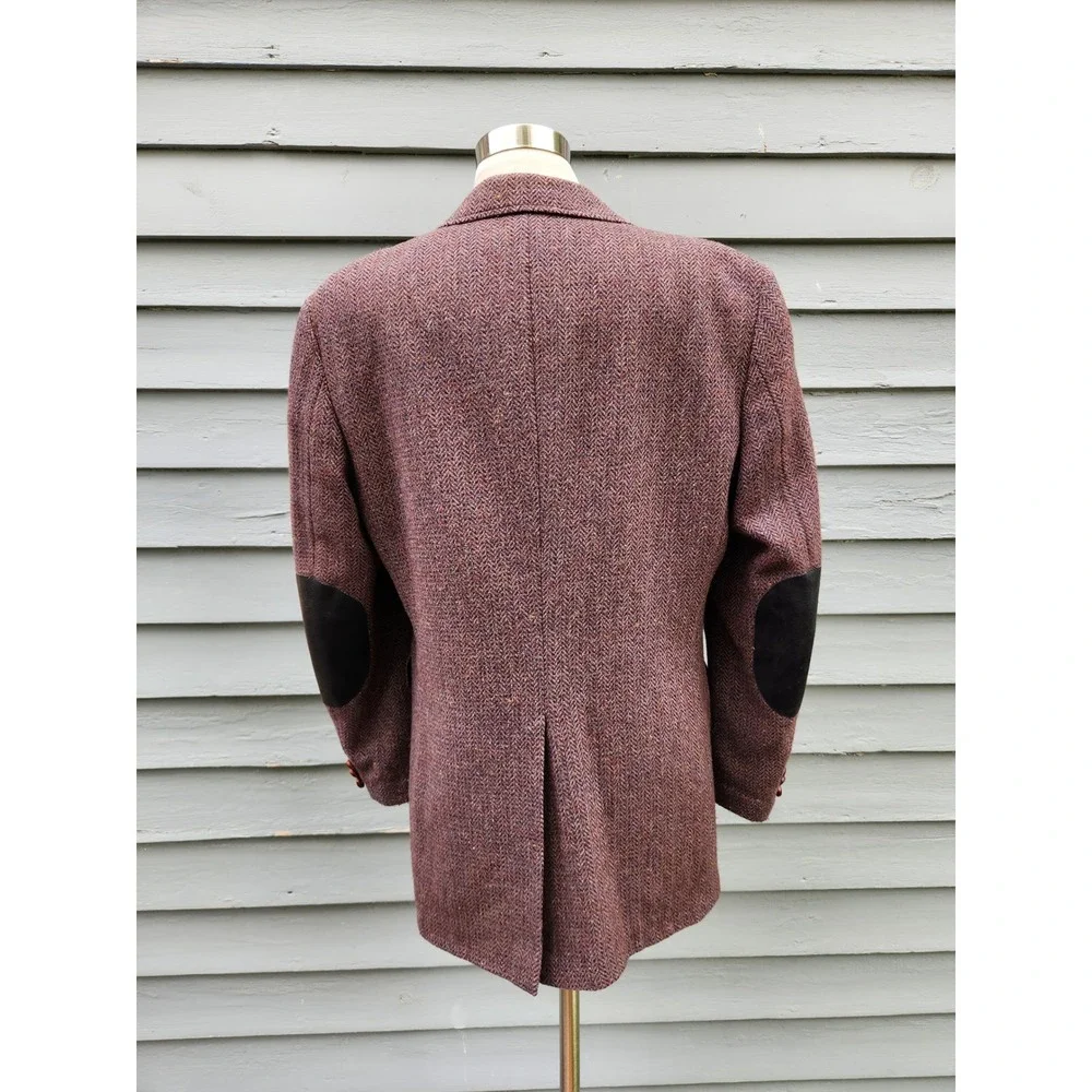 Vintage Foreman & Clark Blazer Purple‎ Brown Herringbone Tweed Elbow Patches Lg